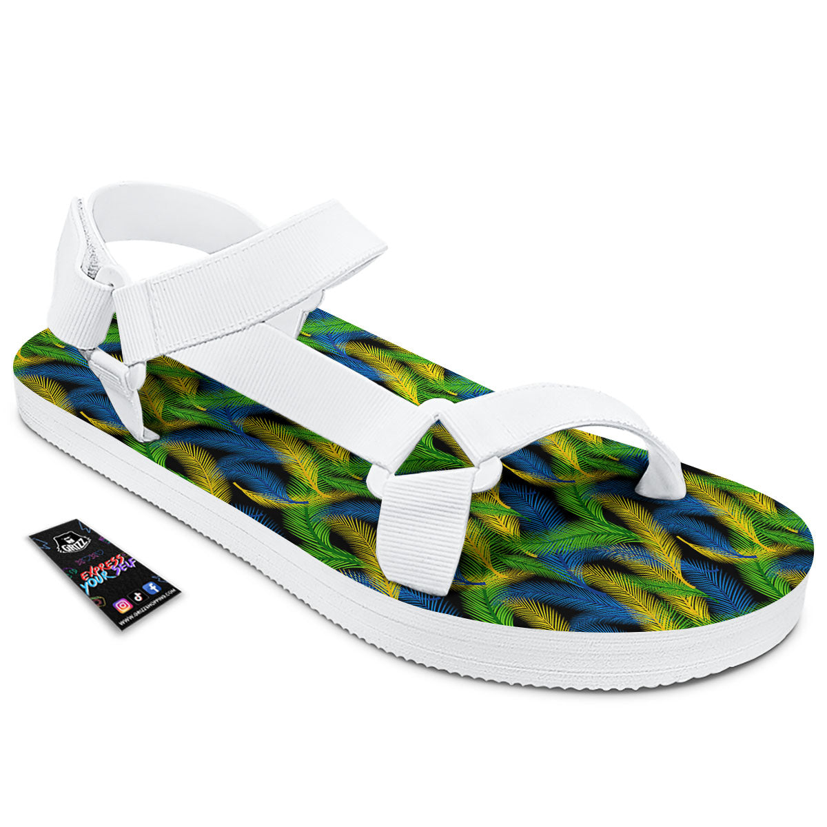 Palm Leaf Mardi Gras Print Pattern White Open Toe Sandals-grizzshop