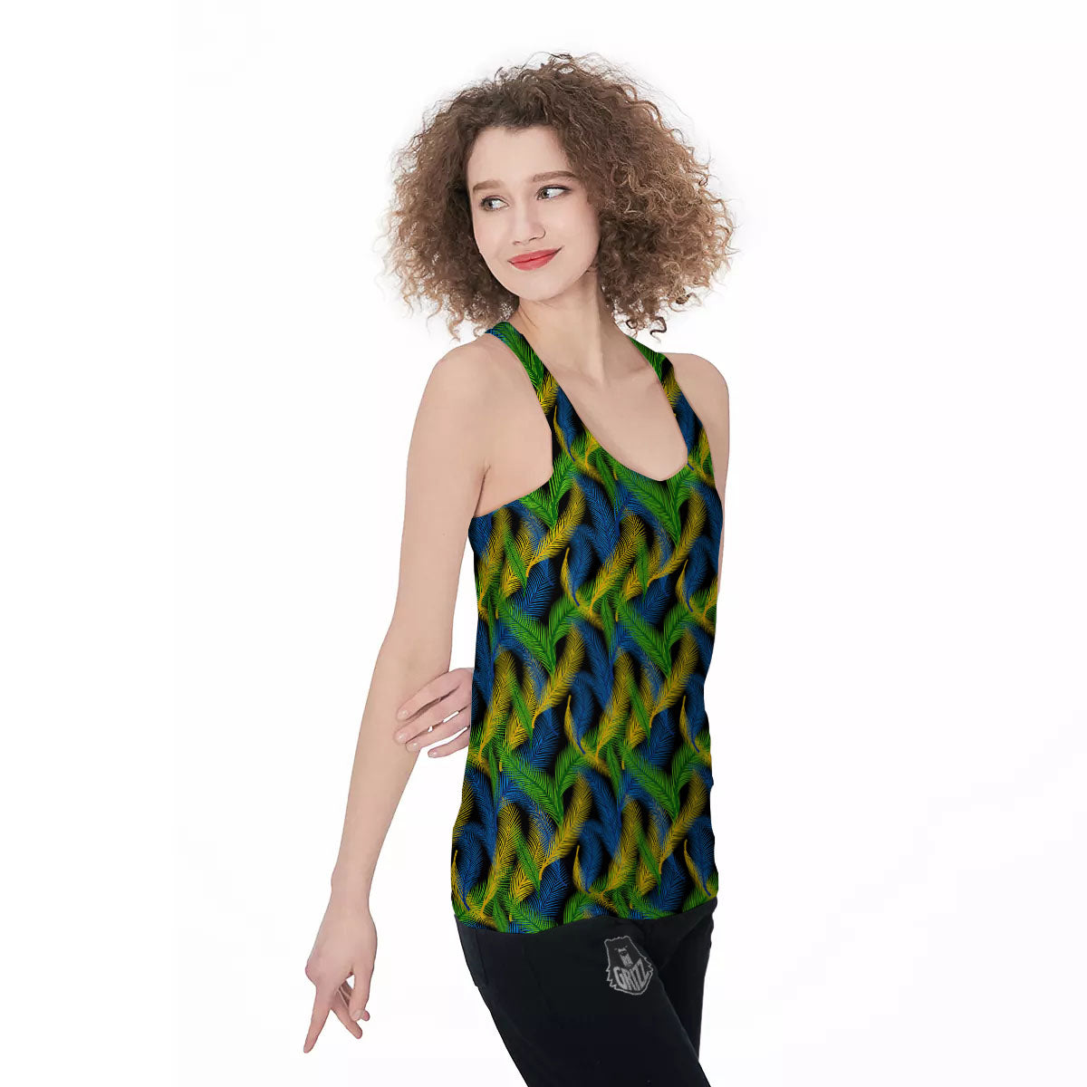 Palm Leaf Mardi Gras Print Pattern Women's Racerback Tank Top-grizzshop