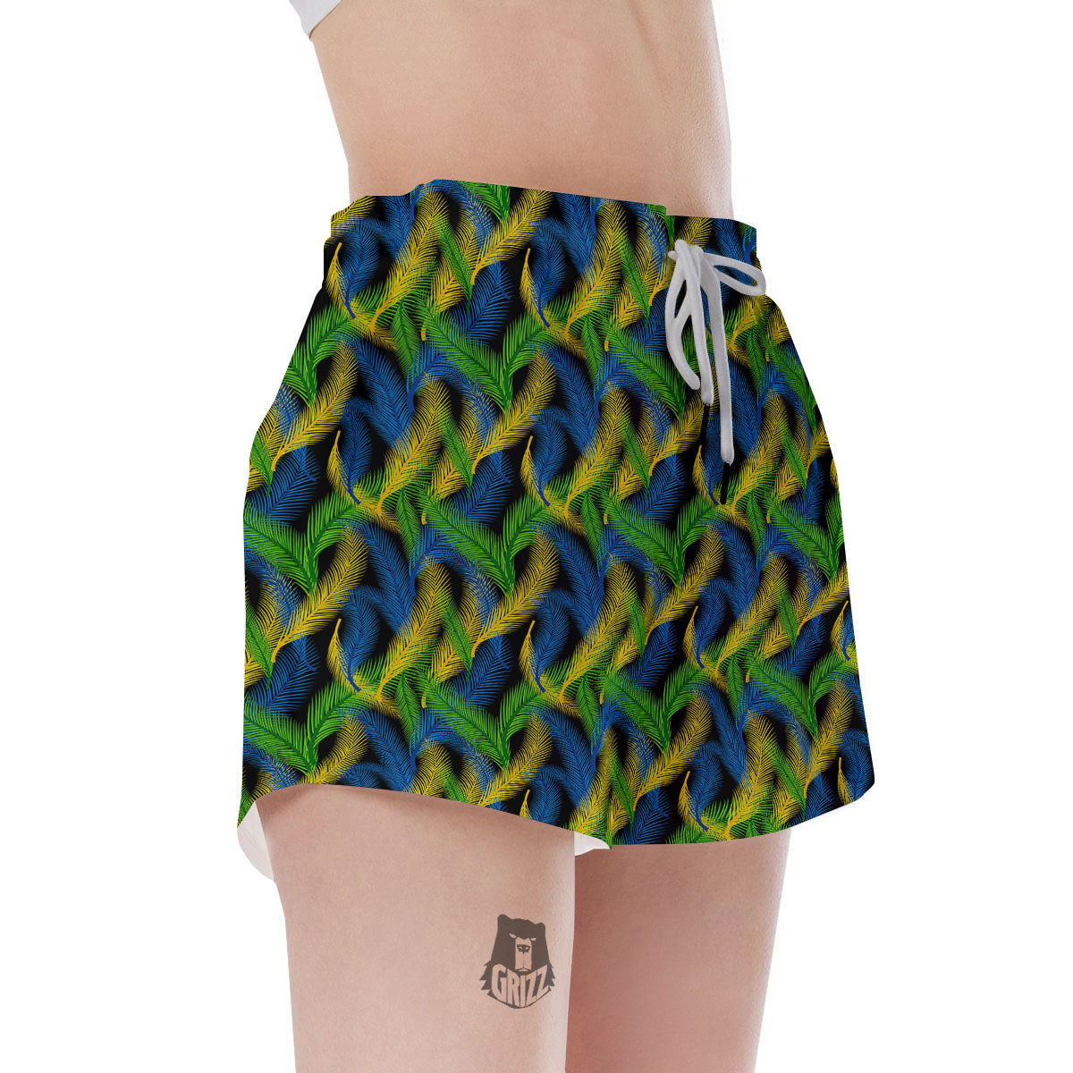 Palm Leaf Mardi Gras Print Pattern Women's Shorts-grizzshop