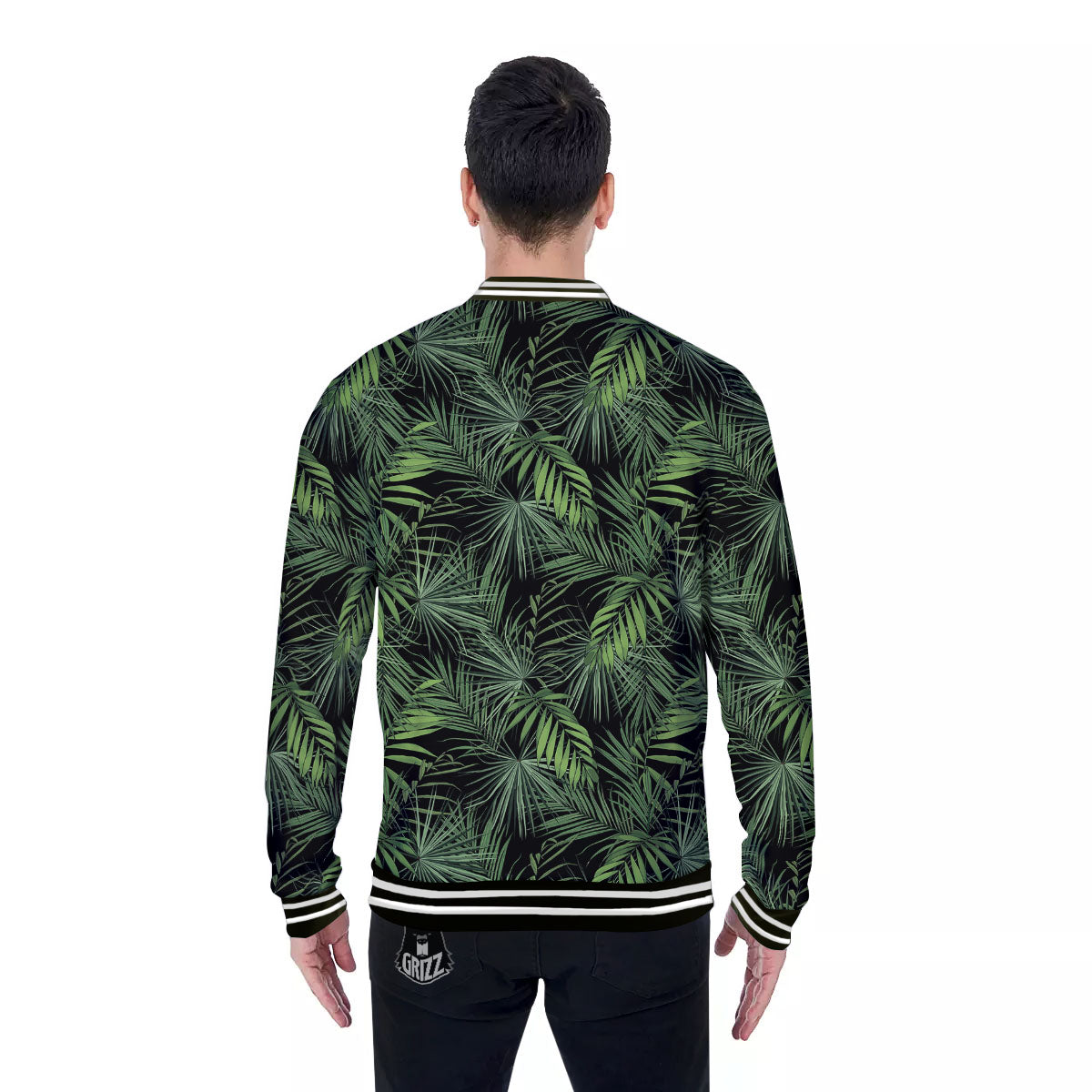 Palm Leaf Night Tropical Print Pattern Baseball Jacket-grizzshop