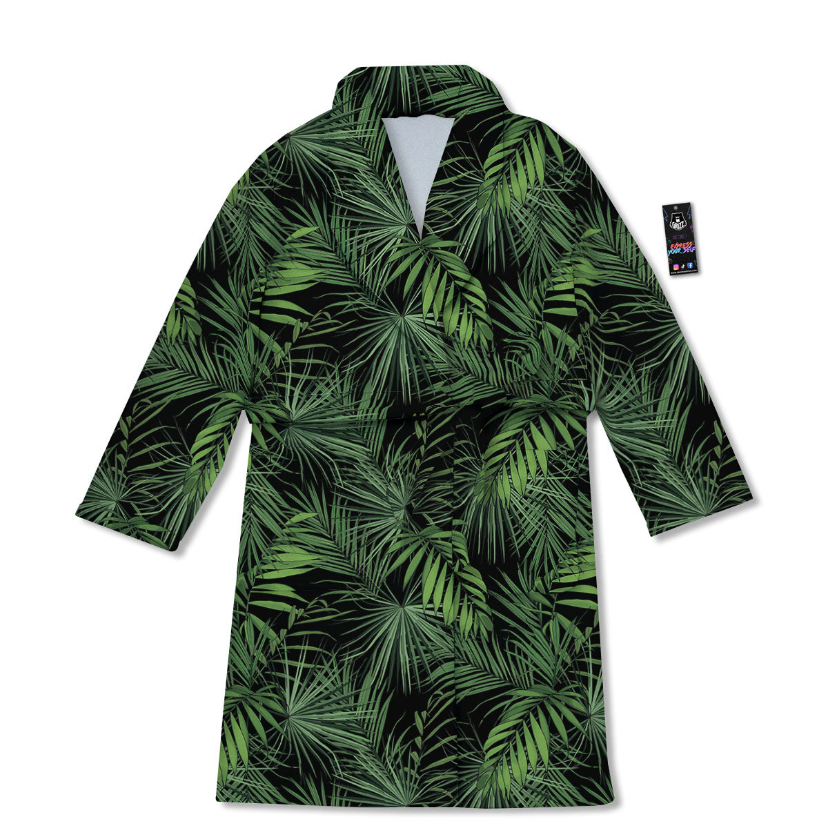 Palm Leaf Night Tropical Print Pattern Bathrobe-grizzshop