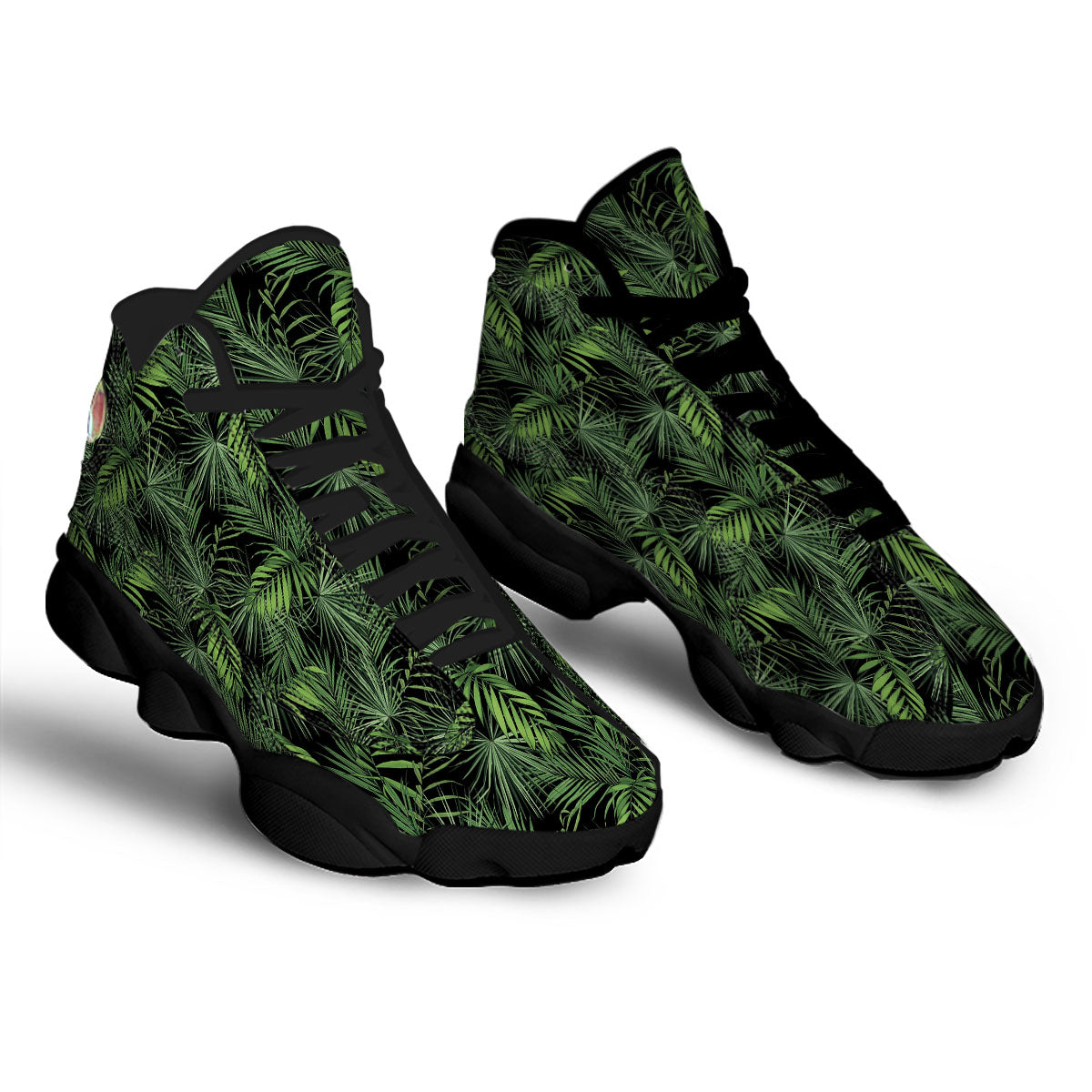 Palm Leaf Night Tropical Print Pattern Black Basketball Shoes-grizzshop