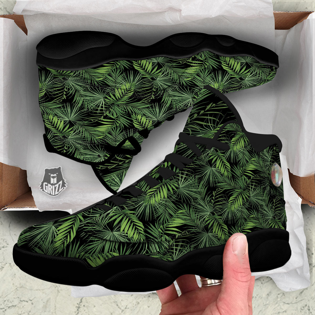 Palm Leaf Night Tropical Print Pattern Black Basketball Shoes-grizzshop
