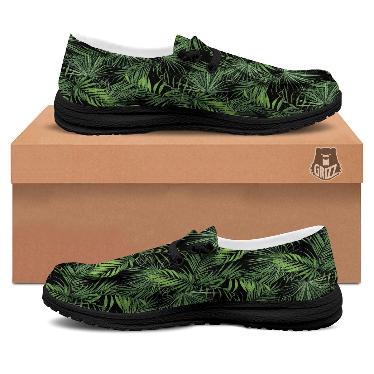 Palm Leaf Night Tropical Print Pattern Black Loafers-grizzshop