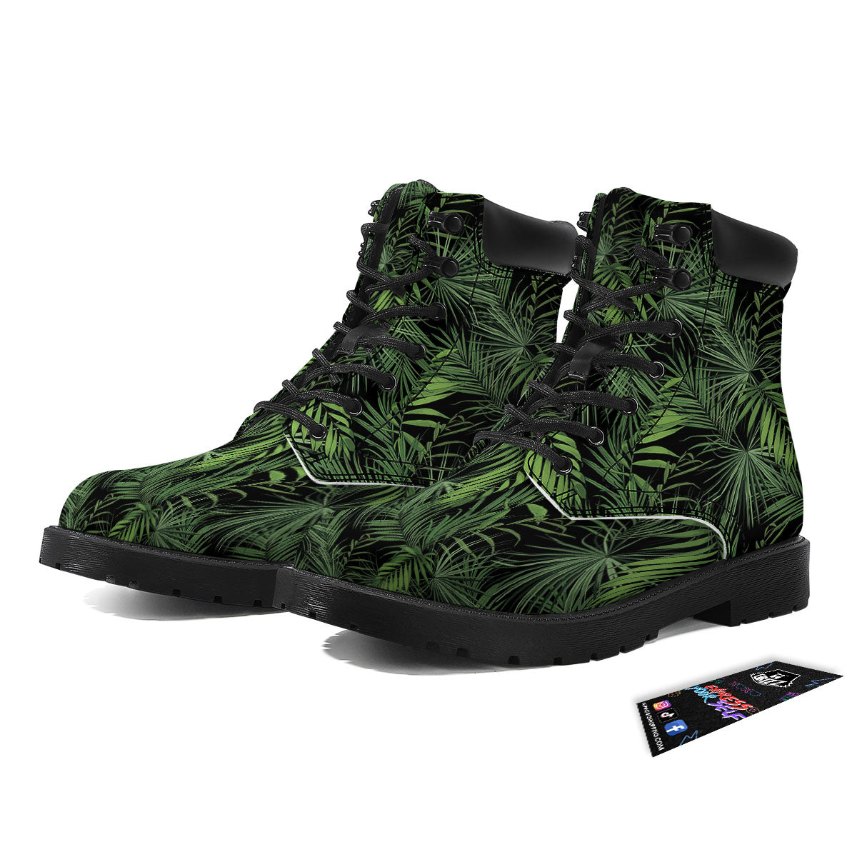 Palm Leaf Night Tropical Print Pattern Boots-grizzshop