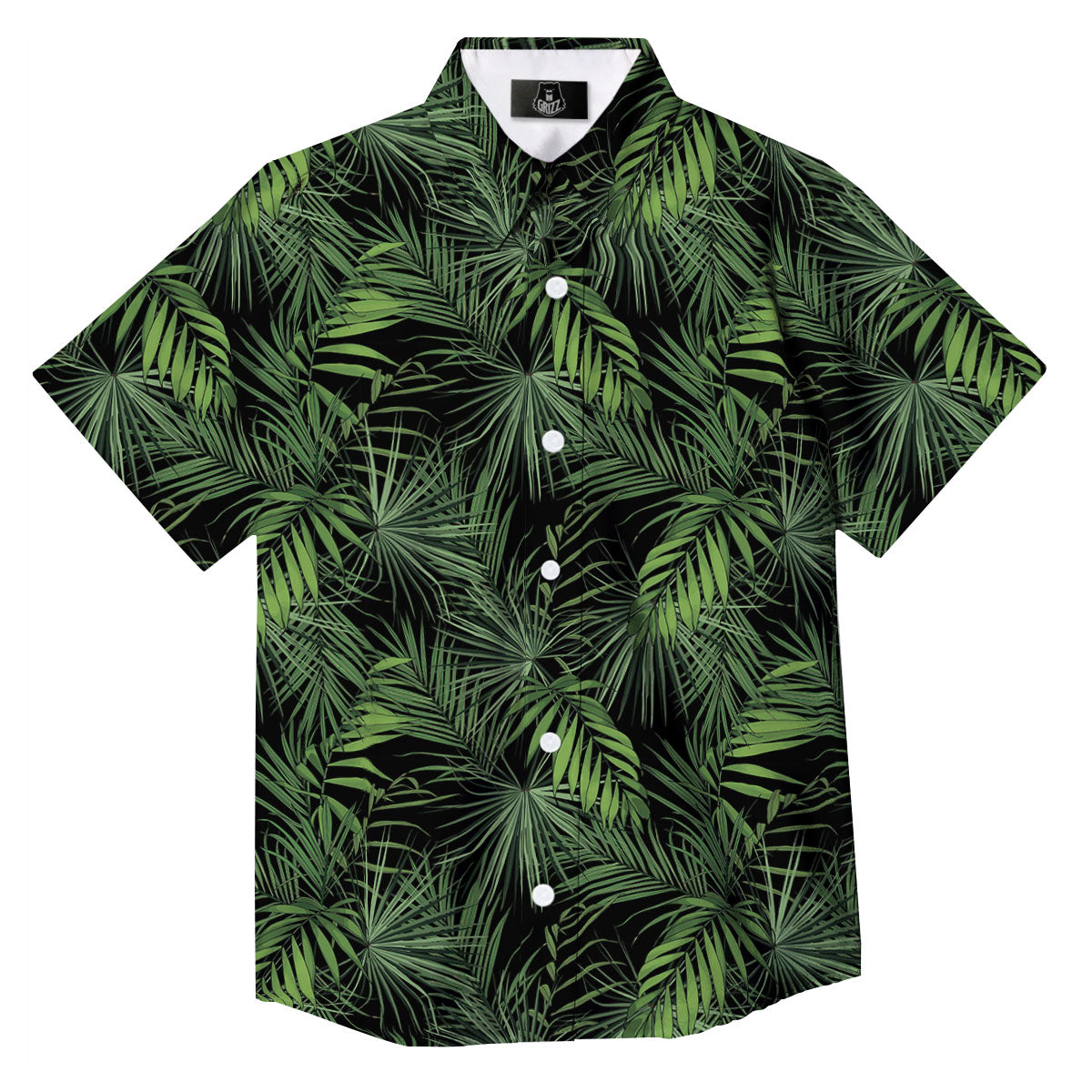 Palm Leaf Night Tropical Print Pattern Button Up Shirt-grizzshop