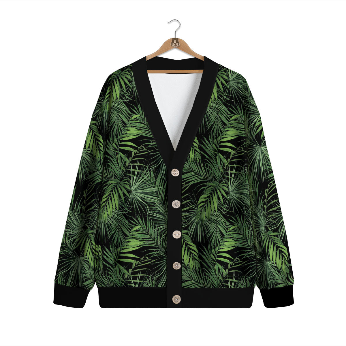 Palm Leaf Night Tropical Print Pattern Cardigan-grizzshop
