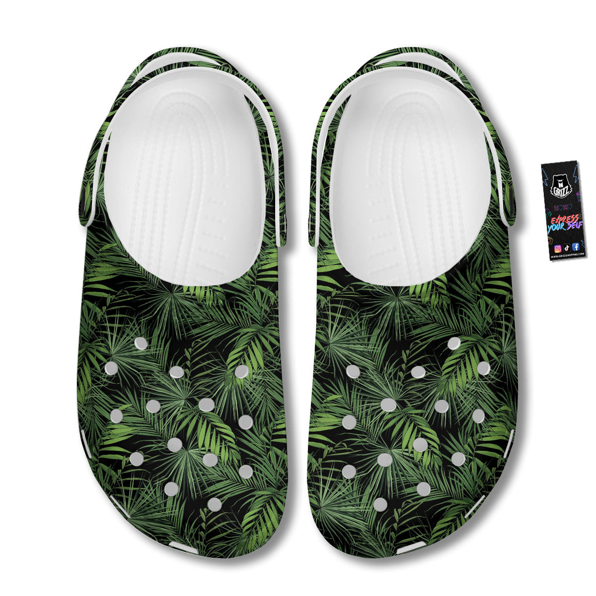 Palm Leaf Night Tropical Print Pattern Clog-grizzshop