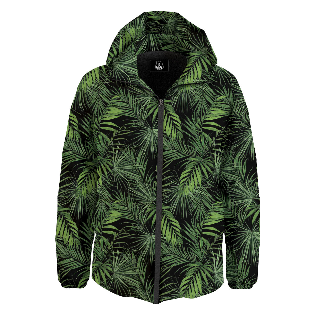 Palm Leaf Night Tropical Print Pattern Down Jacket-grizzshop