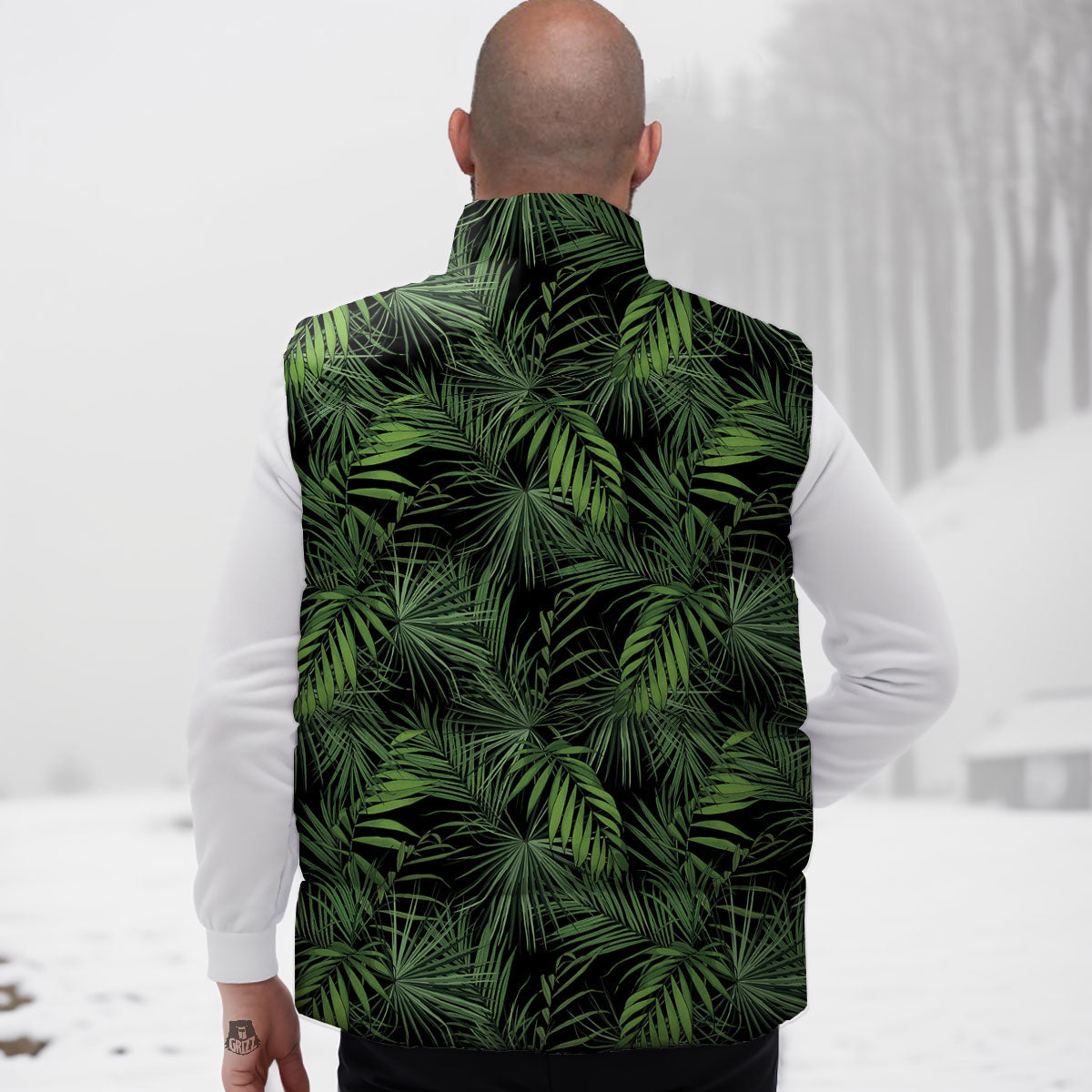 Palm Leaf Night Tropical Print Pattern Down Vest
