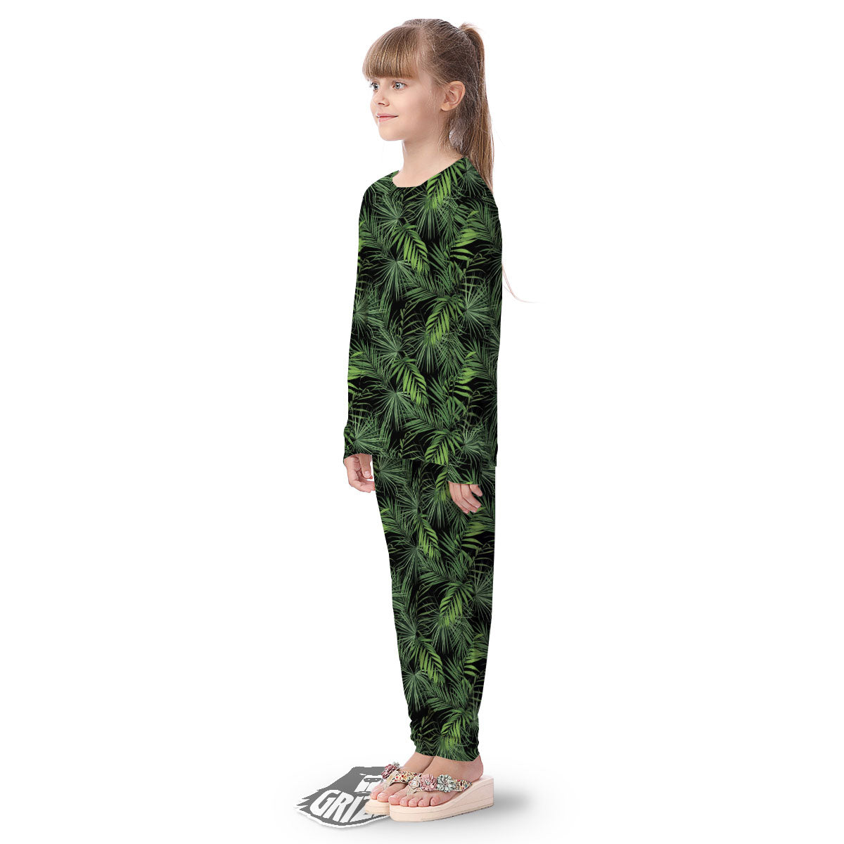 Palm Leaf Night Tropical Print Pattern Kid's Pajamas-grizzshop