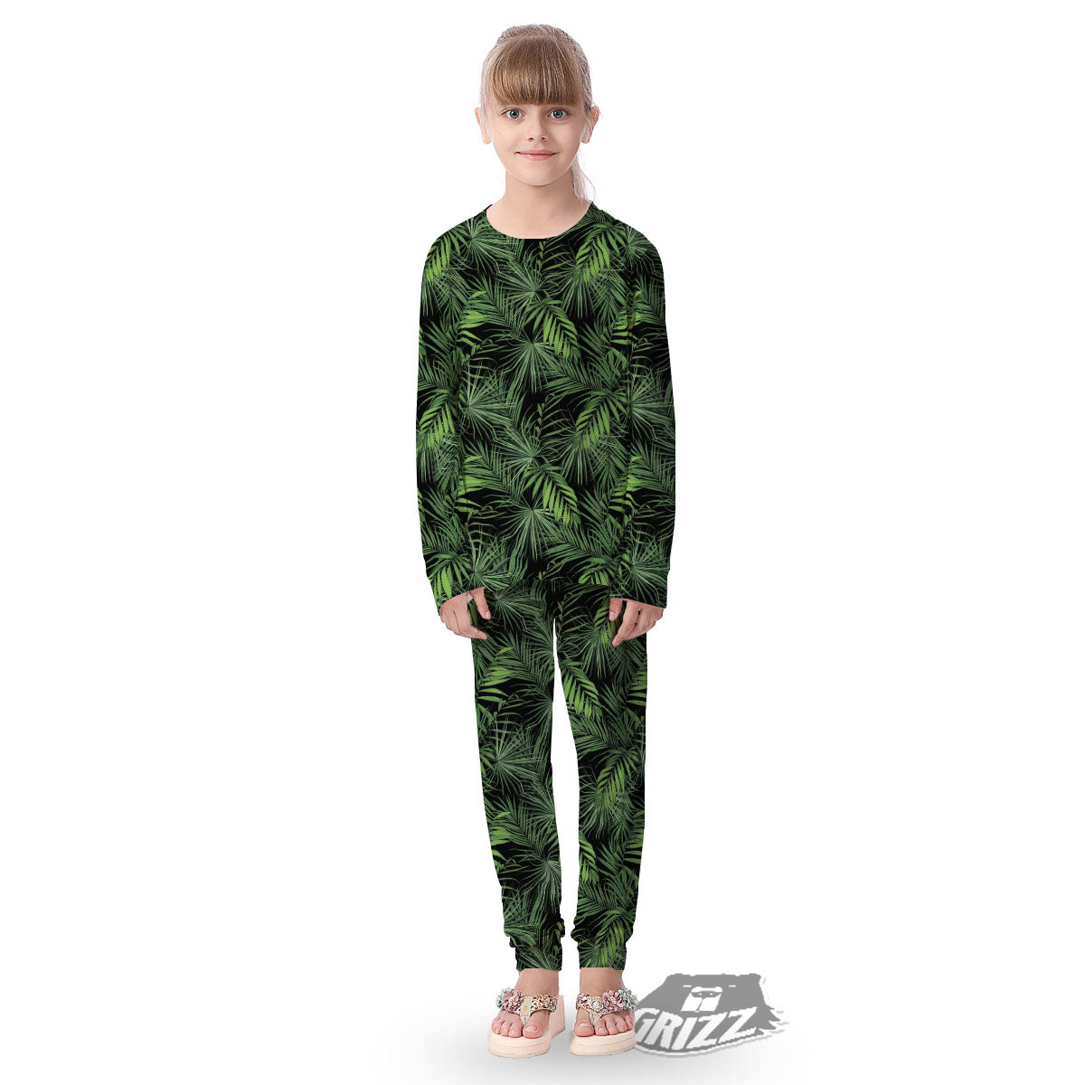 Palm Leaf Night Tropical Print Pattern Kid's Pajamas-grizzshop