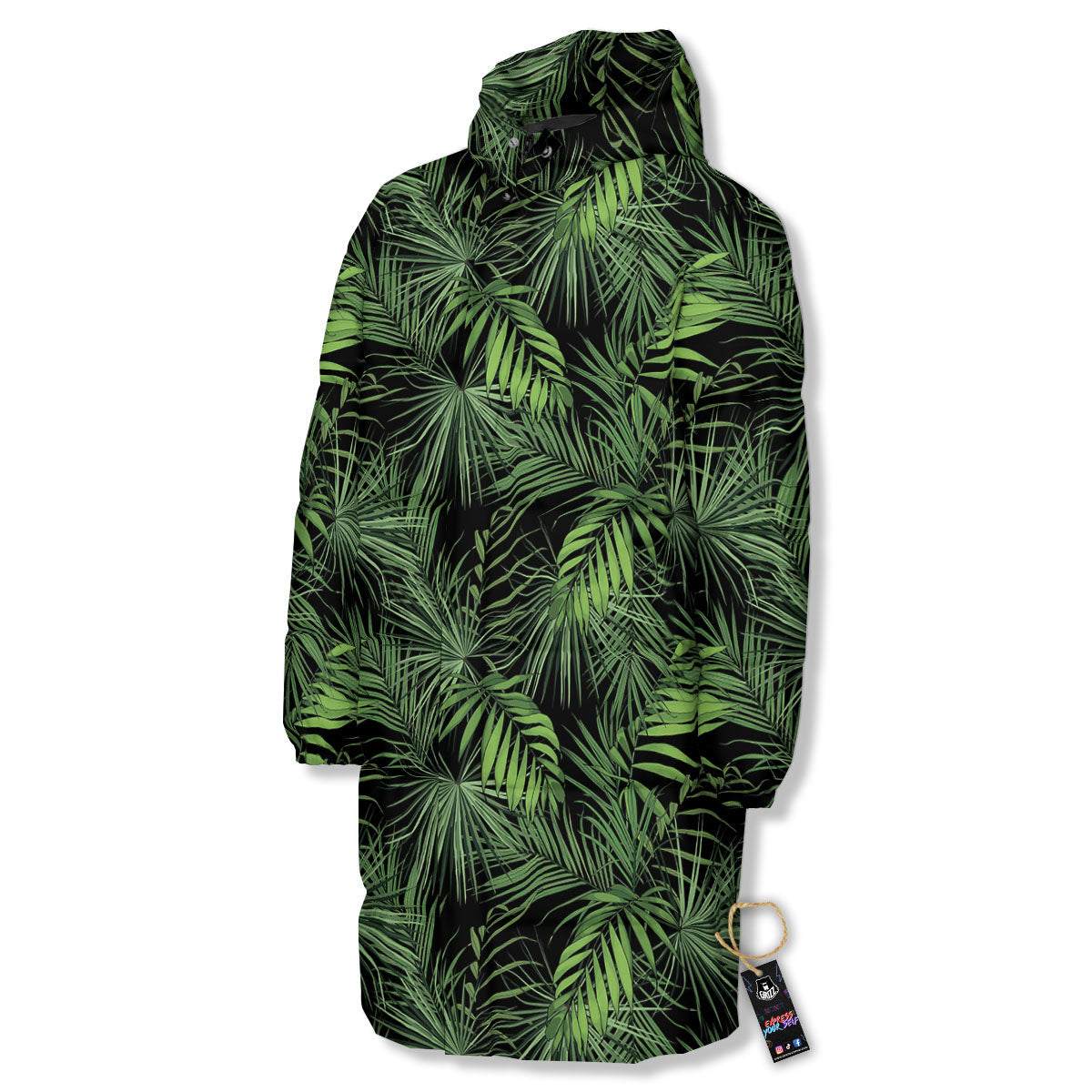 Palm Leaf Night Tropical Print Pattern Long Down Jacket-grizzshop