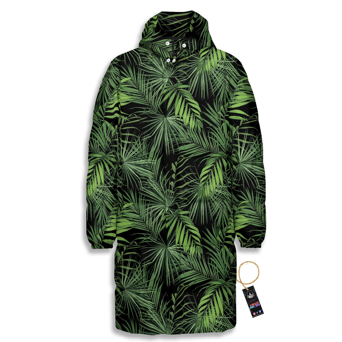 Palm Leaf Night Tropical Print Pattern Long Down Jacket-grizzshop