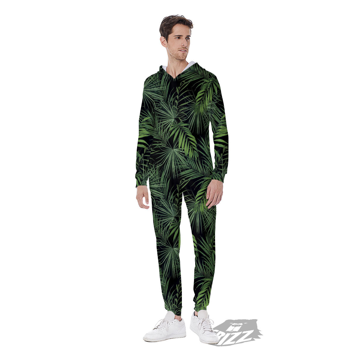 Palm Leaf Night Tropical Print Pattern Men's Jumpsuit-grizzshop