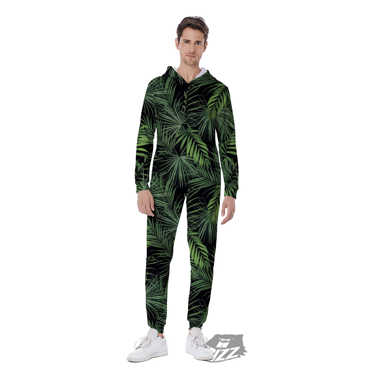 Palm Leaf Night Tropical Print Pattern Men's Jumpsuit-grizzshop