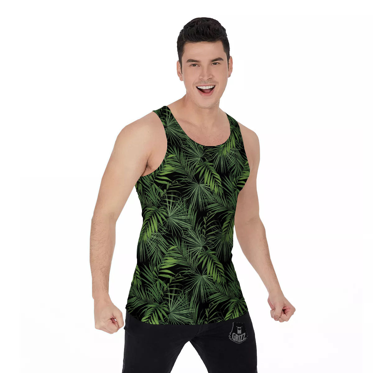 Palm Leaf Night Tropical Print Pattern Men's Tank Top-grizzshop