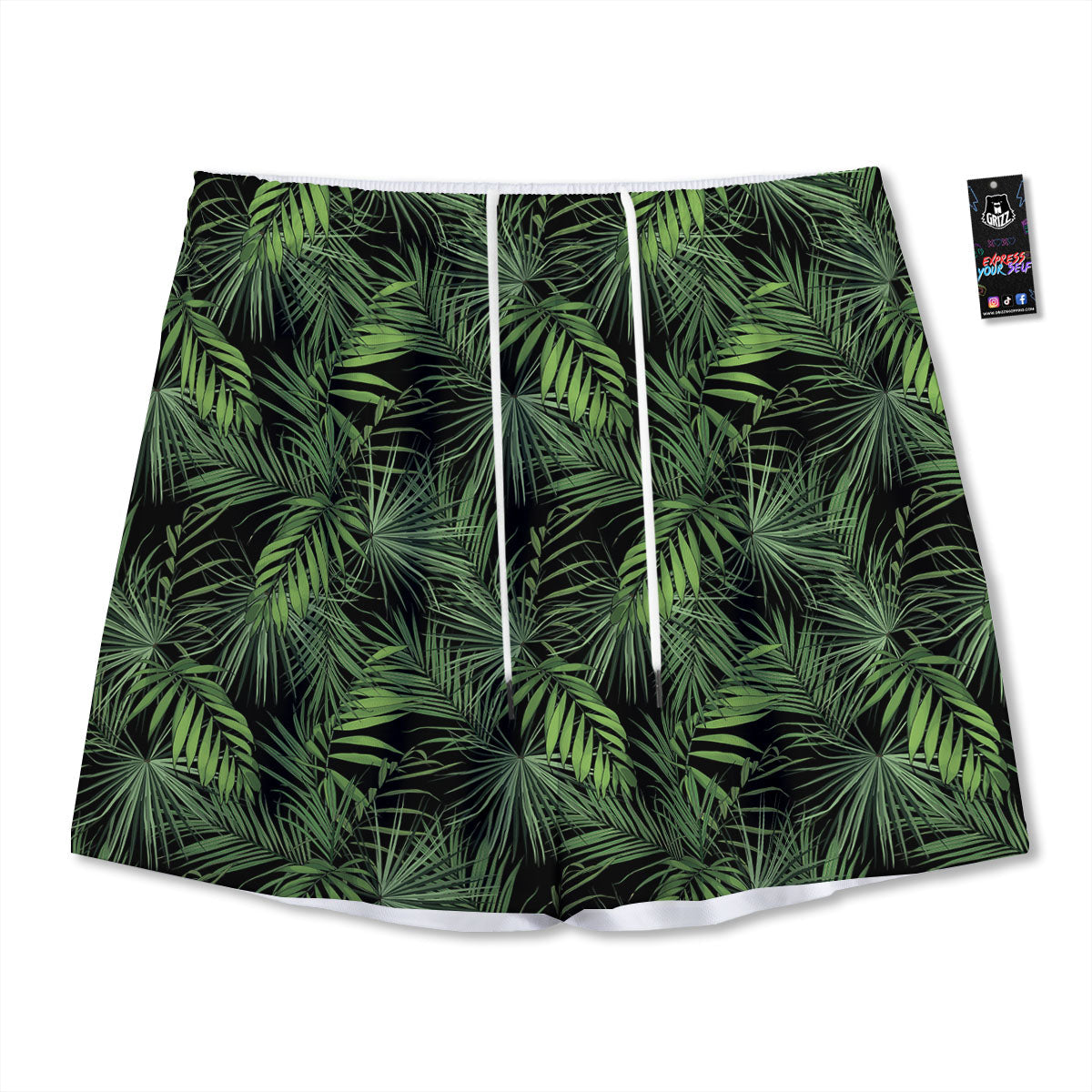 Palm Leaf Night Tropical Print Pattern Mesh Shorts
