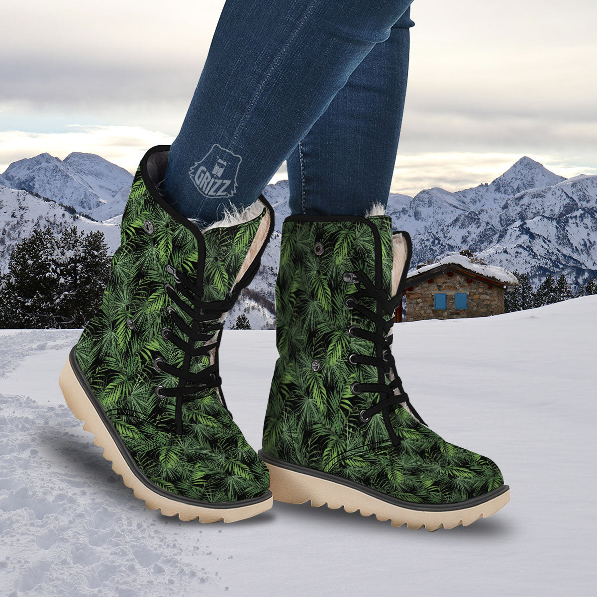 Palm Leaf Night Tropical Print Pattern Snow Boots-grizzshop