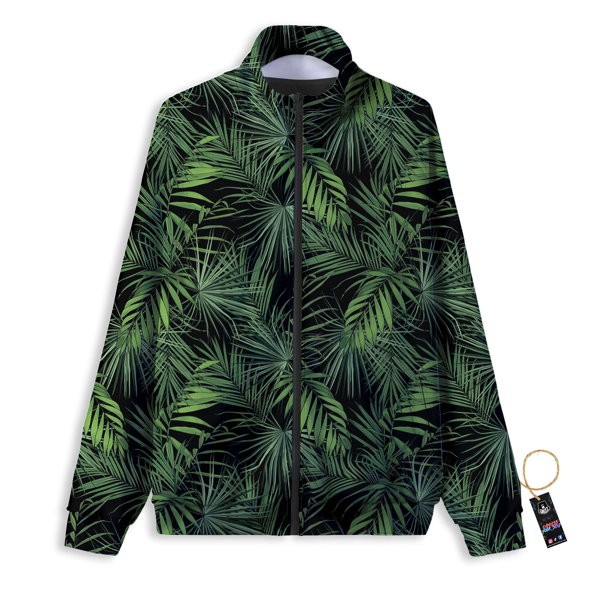 Palm Leaf Night Tropical Print Pattern Track Jacket-grizzshop