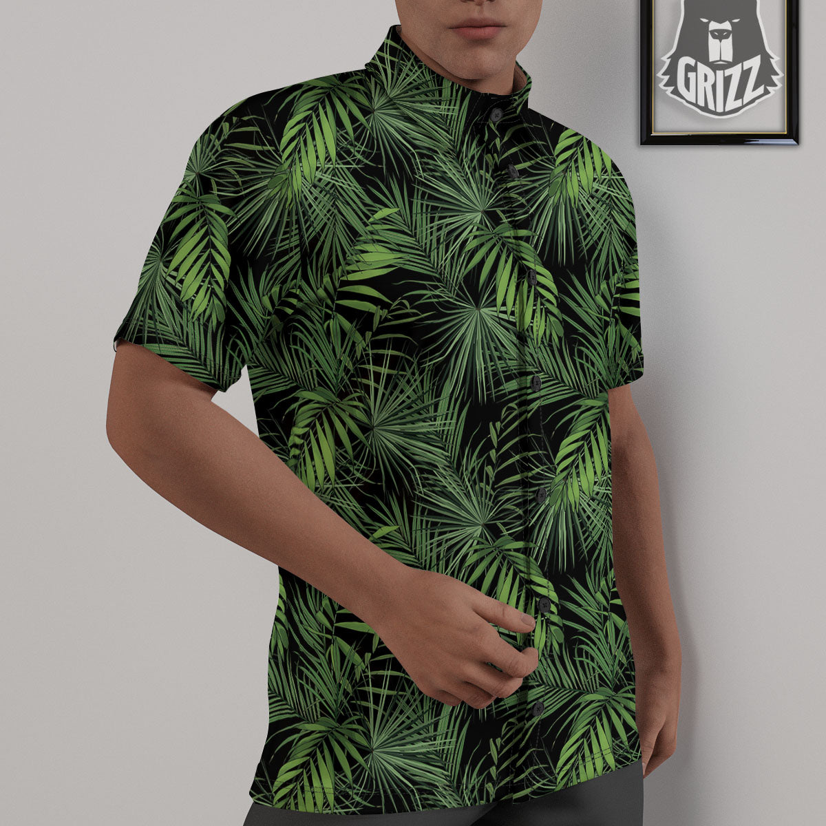 Palm Leaf Night Tropical Print Pattern Untucked Shirts-grizzshop