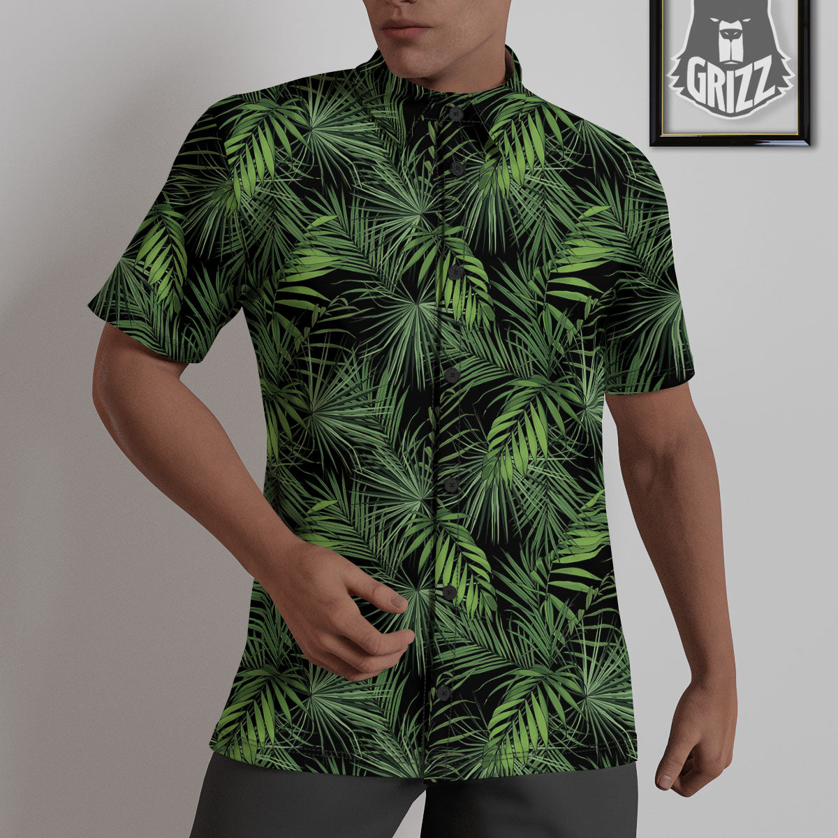 Palm Leaf Night Tropical Print Pattern Untucked Shirts-grizzshop