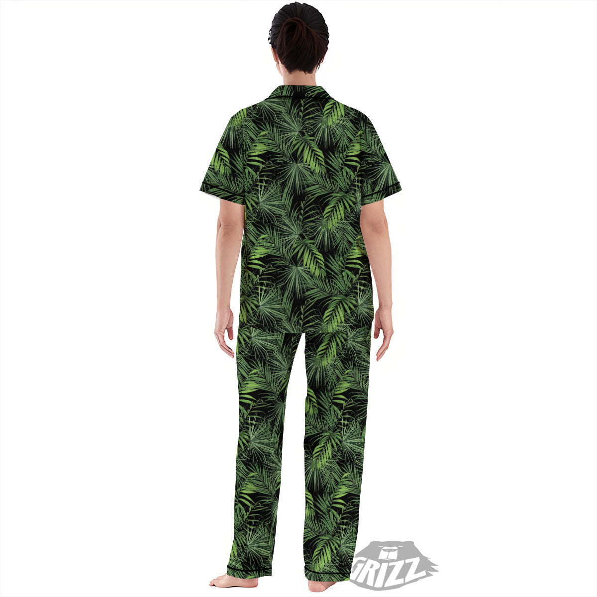 Palm Leaf Night Tropical Print Pattern Women's Pajamas Set-grizzshop
