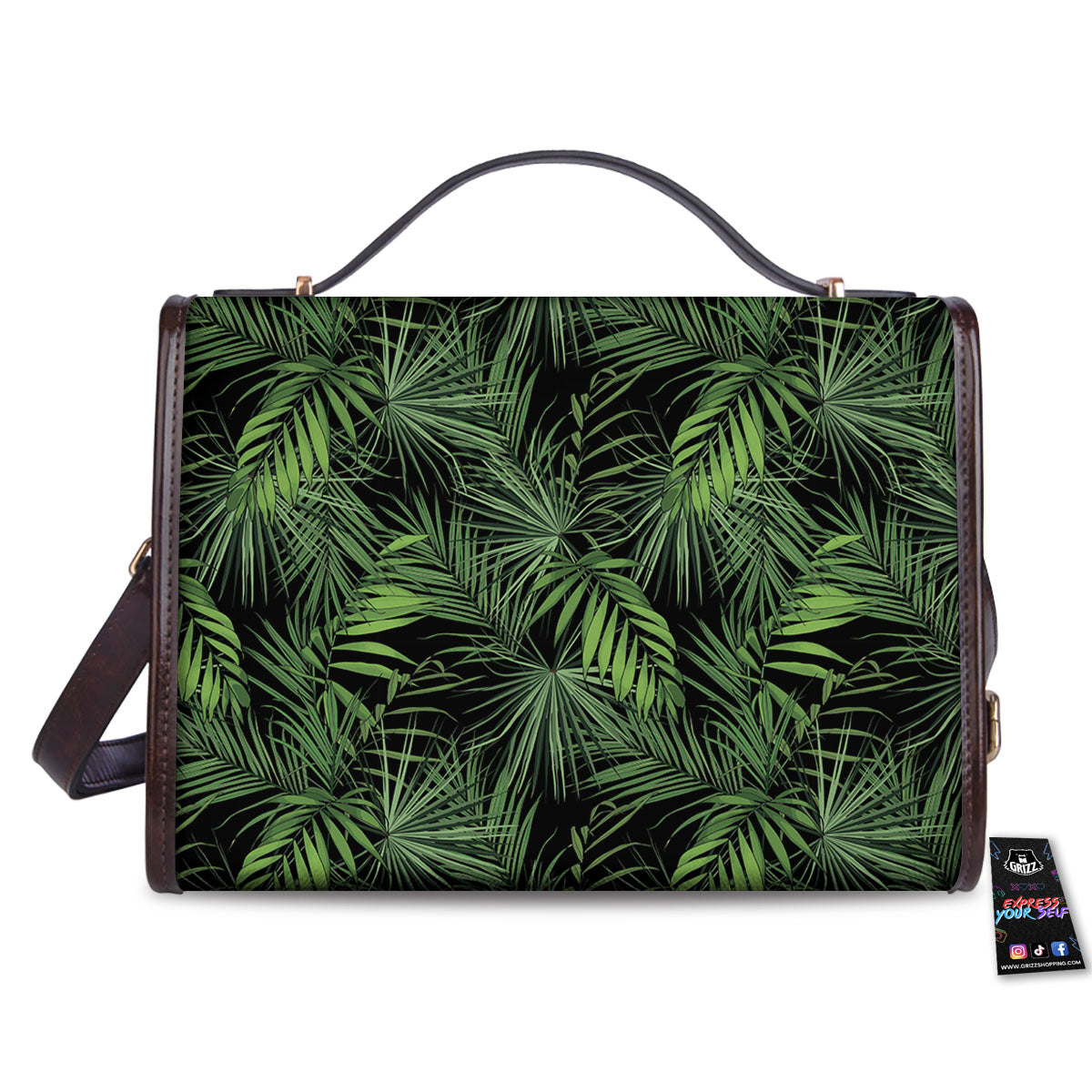Palm Leaf Night Tropical Print Pattern Women's Satchel Bag-grizzshop