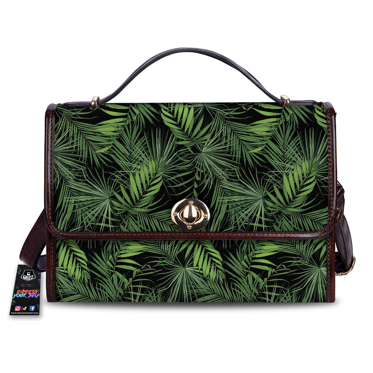 Palm Leaf Night Tropical Print Pattern Women's Satchel Bag-grizzshop