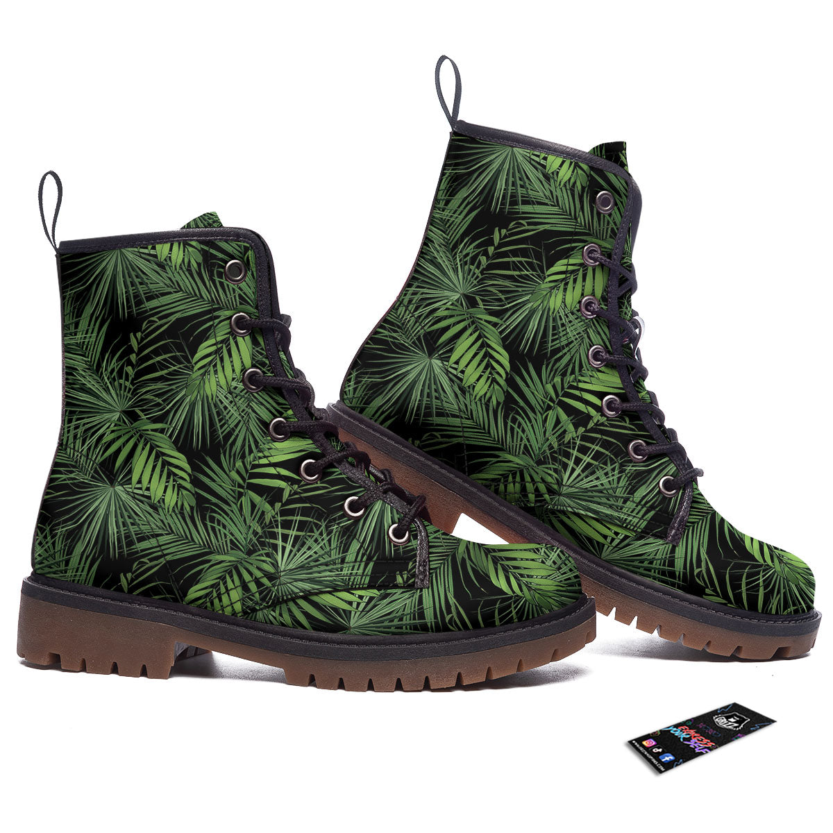 Palm Leaf Night Tropical Print Pattern Work Boots-grizzshop