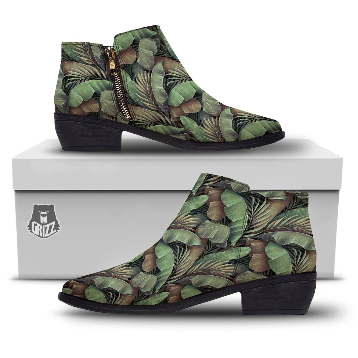 Palm Leaf Tropical Banana Print Pattern Ankle Boots-grizzshop