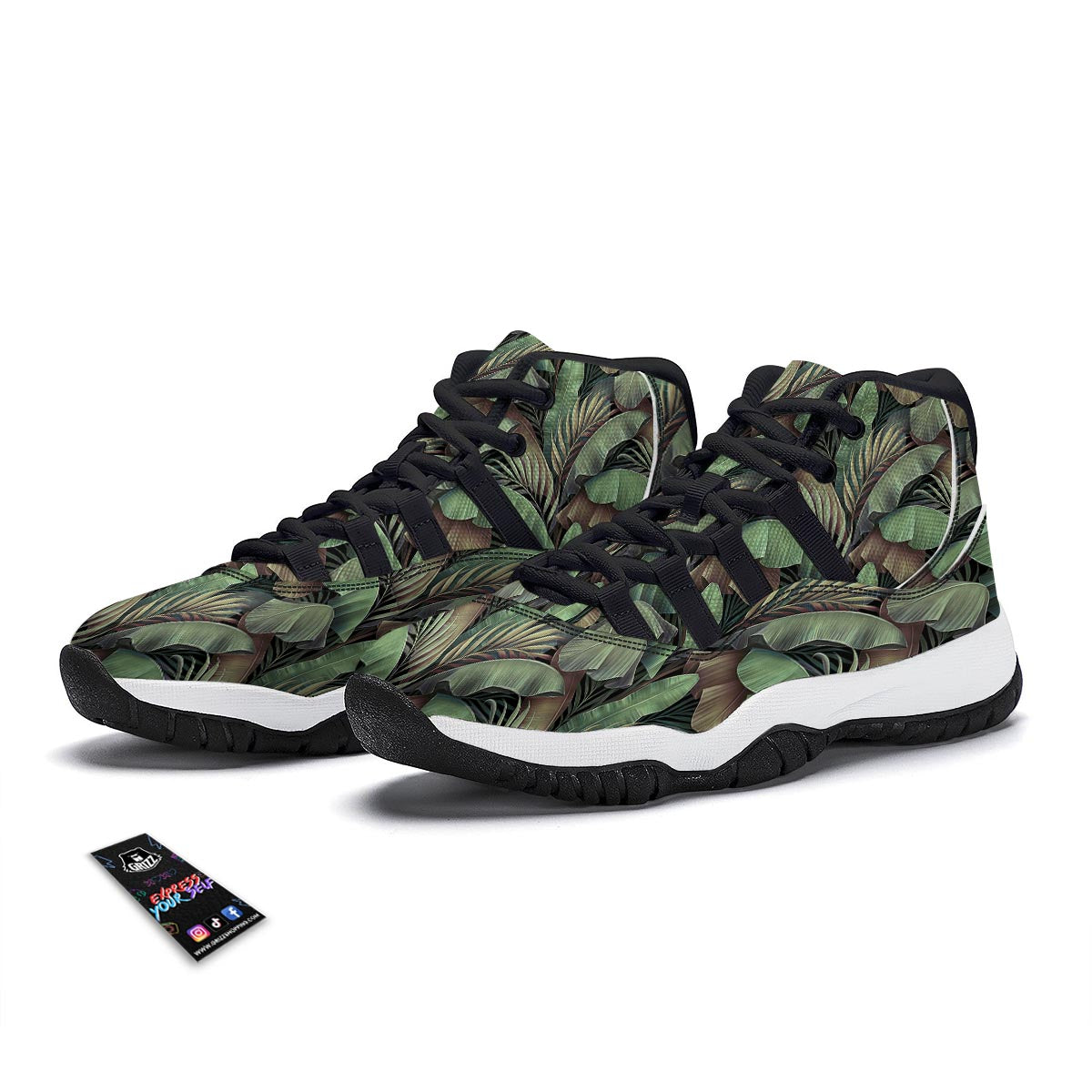 Palm Leaf Tropical Banana Print Pattern Black Bball Shoes-grizzshop