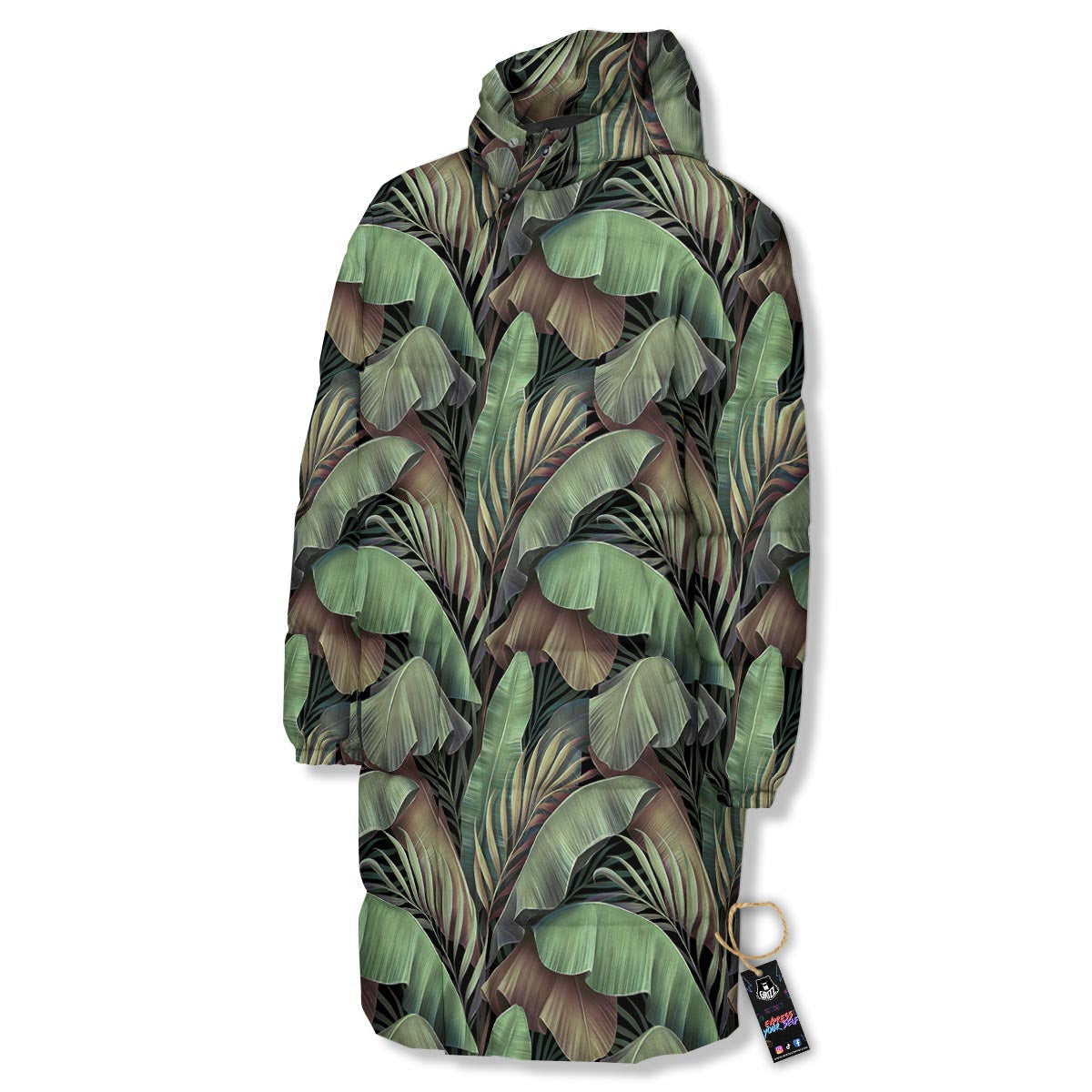 Palm Leaf Tropical Banana Print Pattern Long Down Jacket-grizzshop