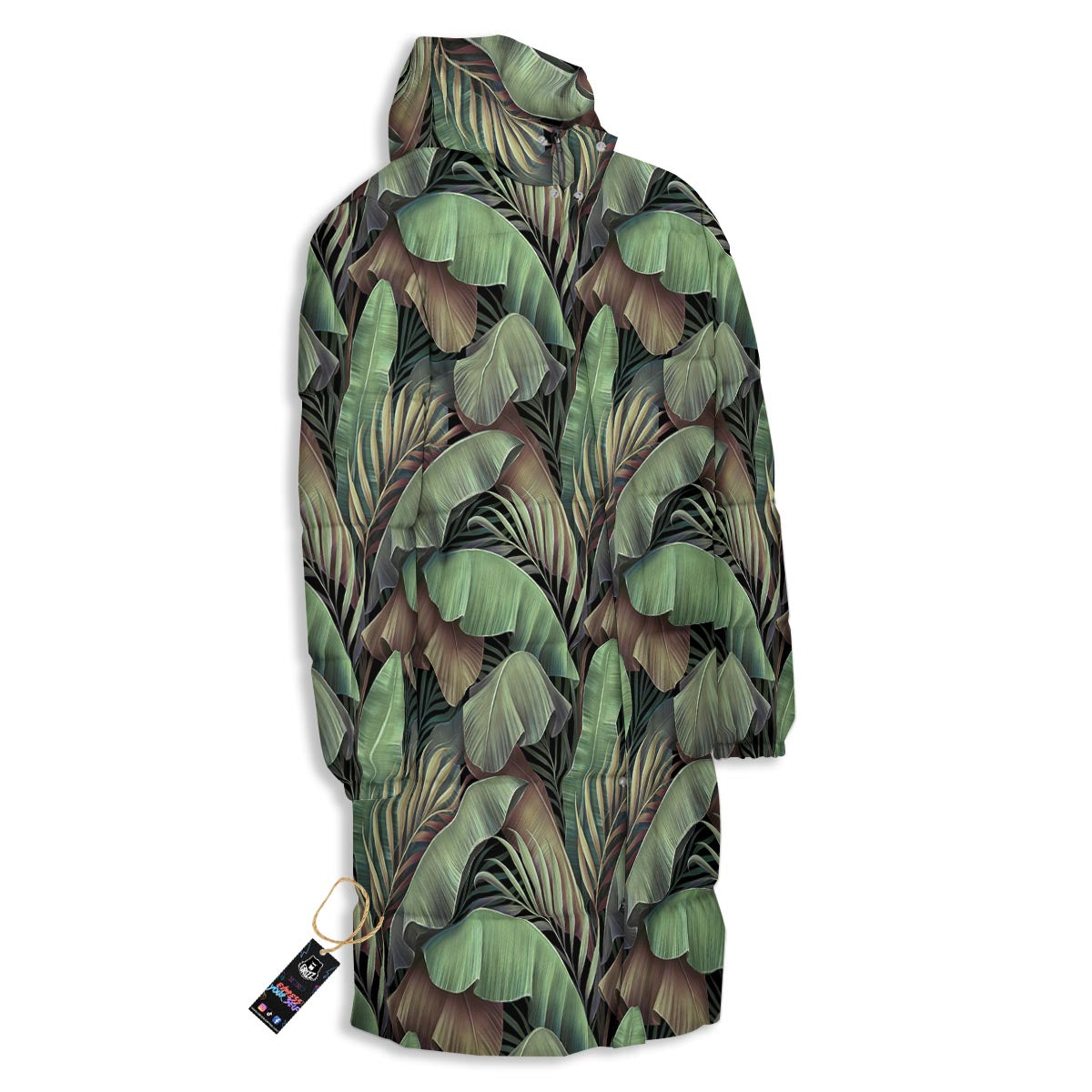 Palm Leaf Tropical Banana Print Pattern Long Down Jacket-grizzshop