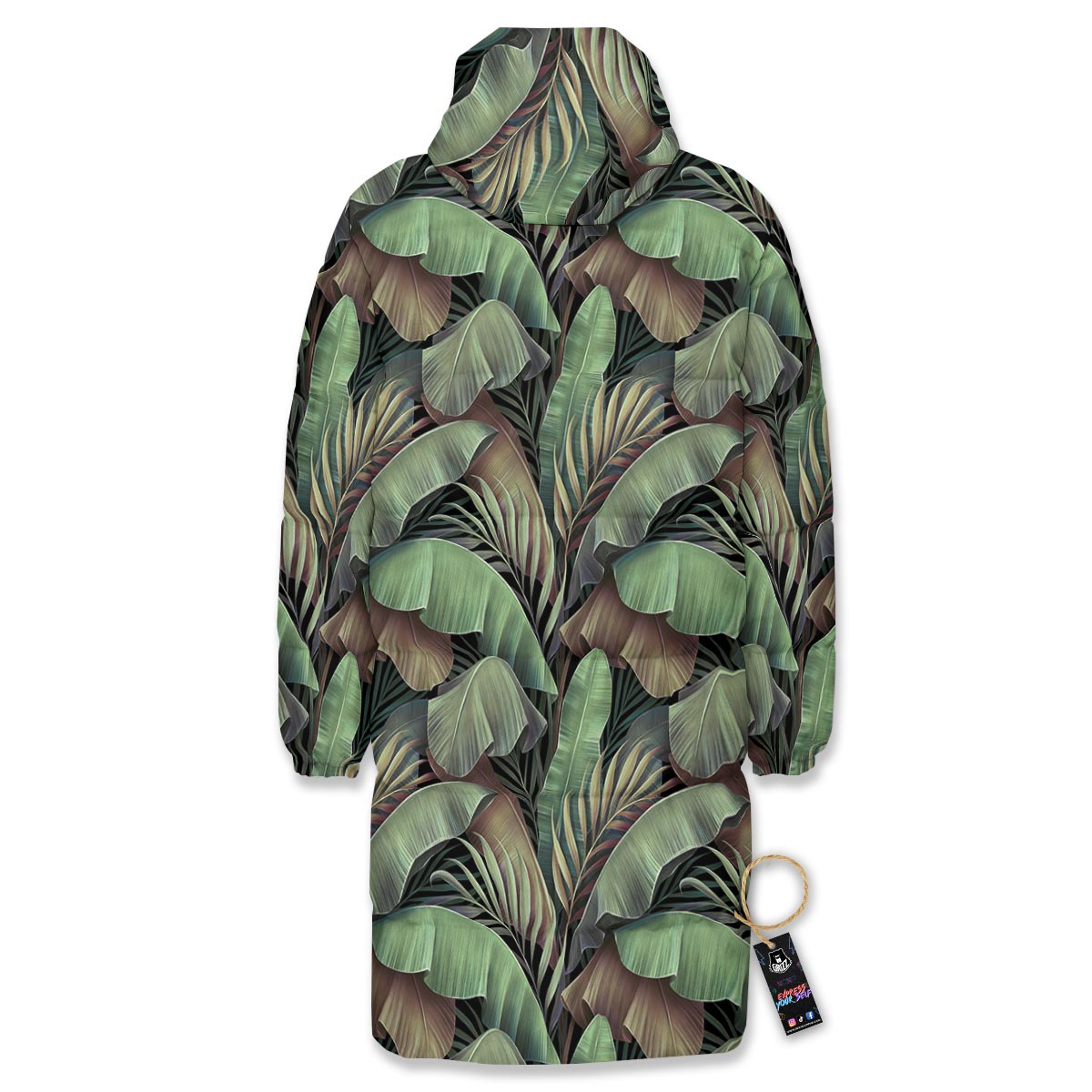 Palm Leaf Tropical Banana Print Pattern Long Down Jacket-grizzshop