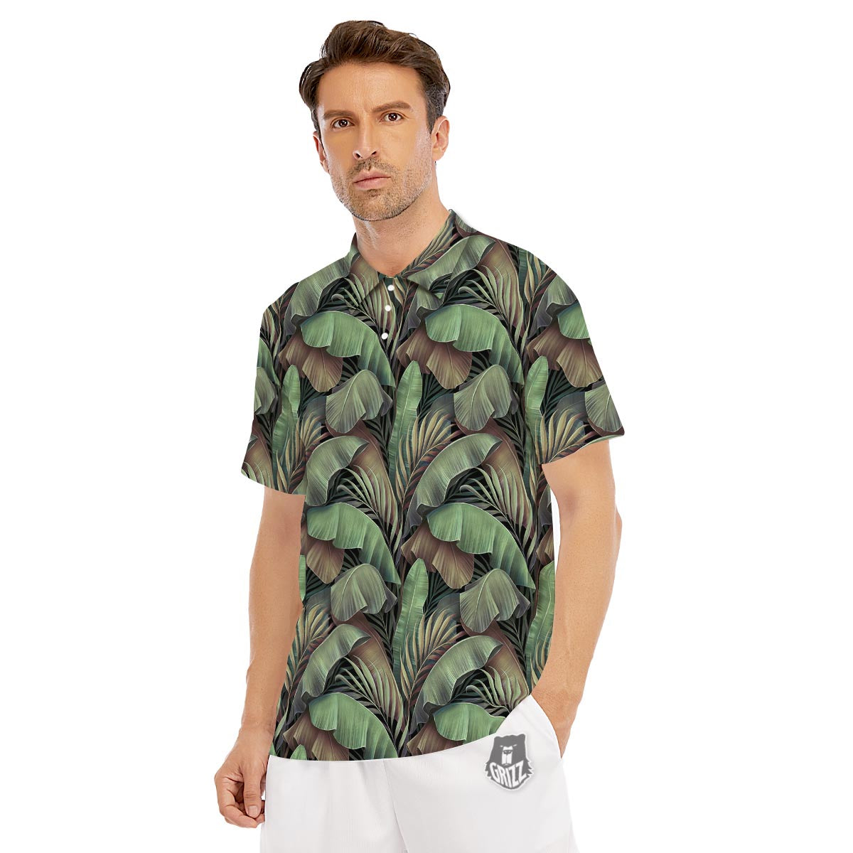 Palm Leaf Tropical Banana Print Pattern Men's Golf Shirts-grizzshop