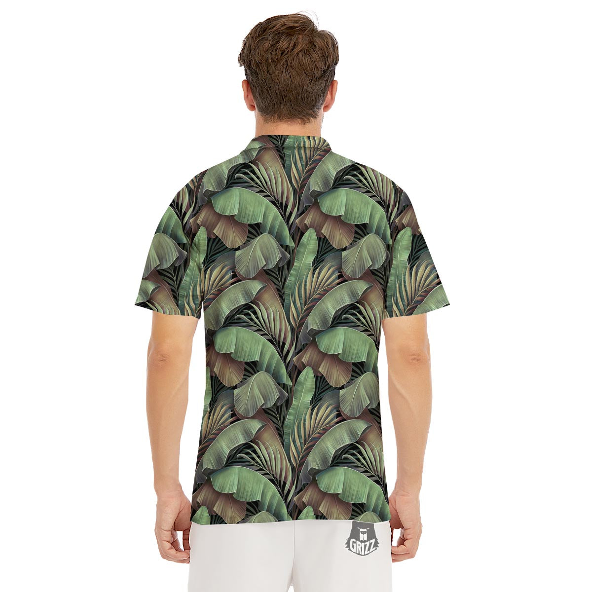 Palm Leaf Tropical Banana Print Pattern Men's Golf Shirts-grizzshop