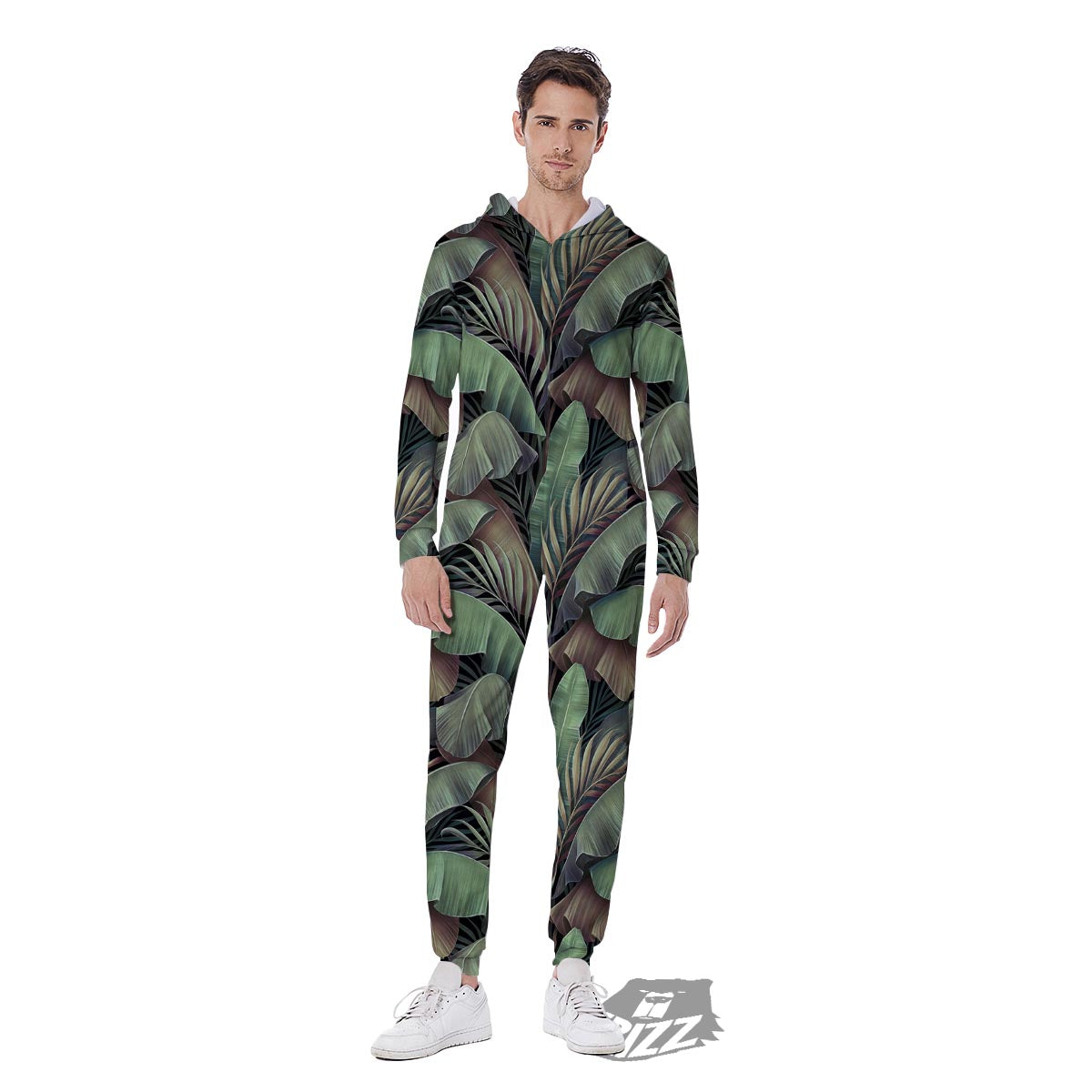 Palm Leaf Tropical Banana Print Pattern Men's Jumpsuit-grizzshop