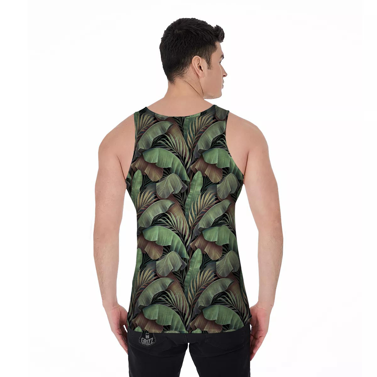 Palm Leaf Tropical Banana Print Pattern Men's Tank Top-grizzshop