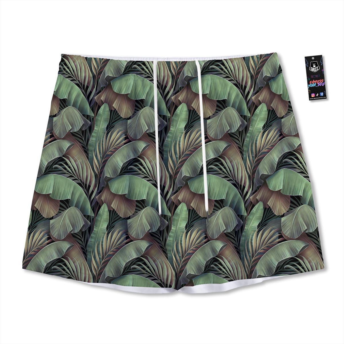 Palm Leaf Tropical Banana Print Pattern Mesh Shorts