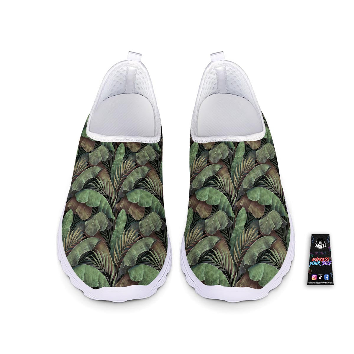 Palm Leaf Tropical Banana Print Pattern Nurse Shoes-grizzshop
