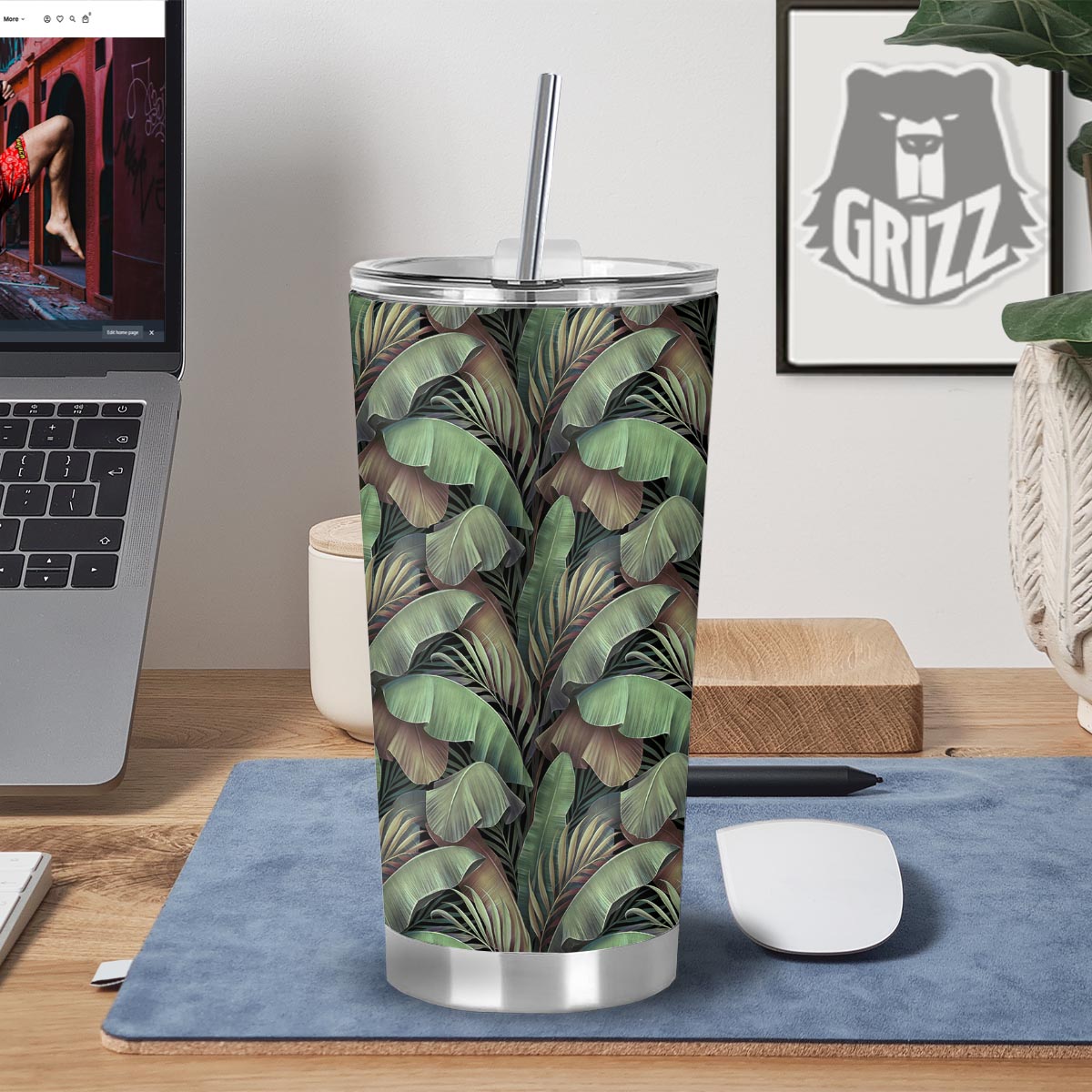 Palm Leaf Tropical Banana Print Pattern Tumbler-grizzshop