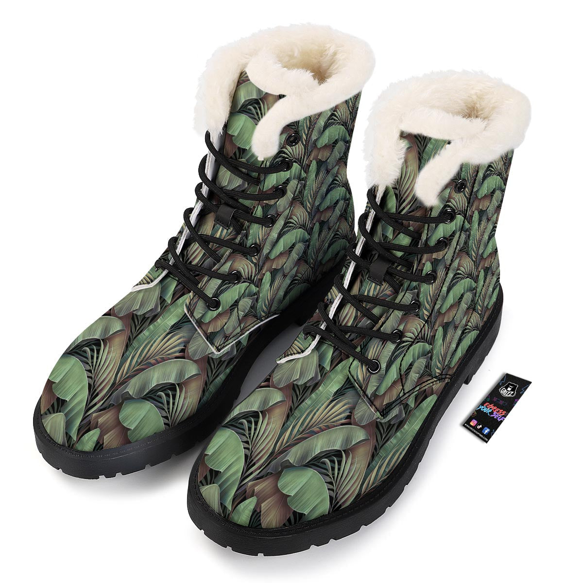Palm Leaf Tropical Banana Print Pattern Winter Boots-grizzshop