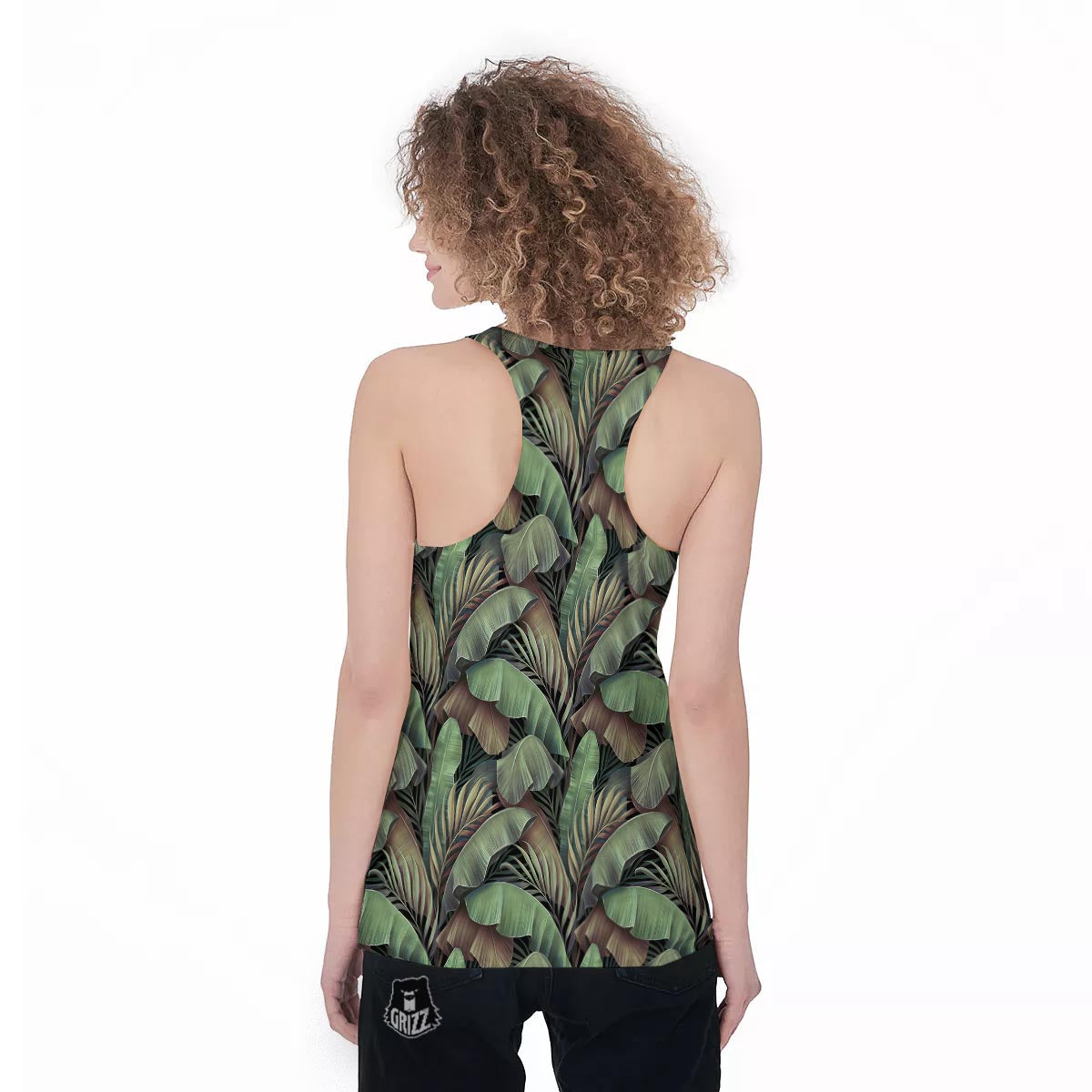 Palm Leaf Tropical Banana Print Pattern Women's Racerback Tank Top-grizzshop
