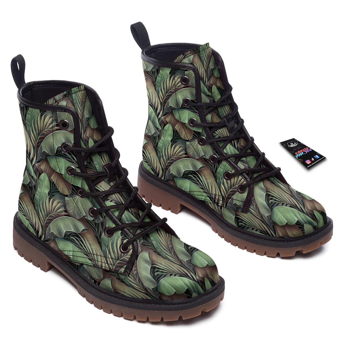 Palm Leaf Tropical Banana Print Pattern Work Boots-grizzshop