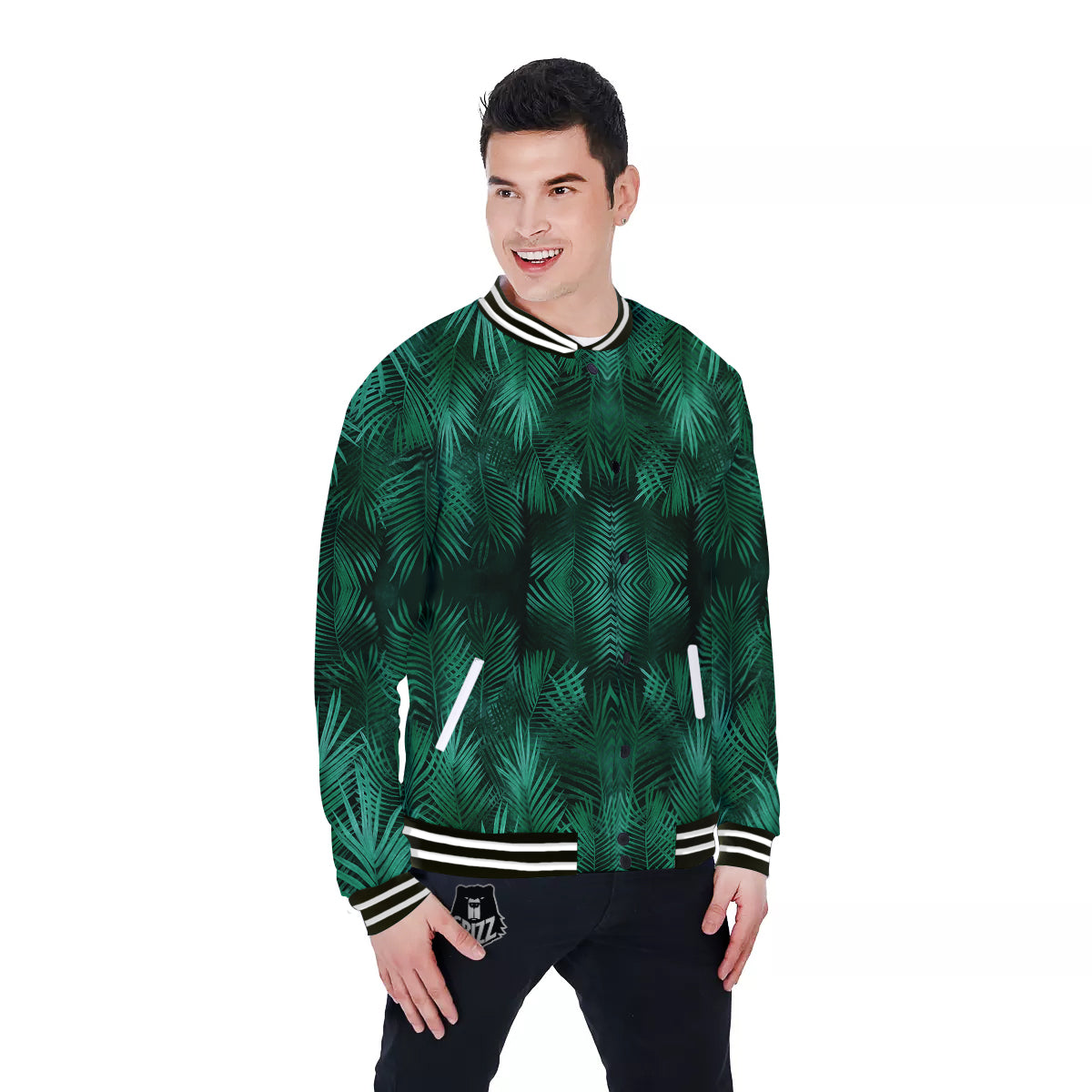 Palm Leaf Tropical Print Pattern Baseball Jacket-grizzshop