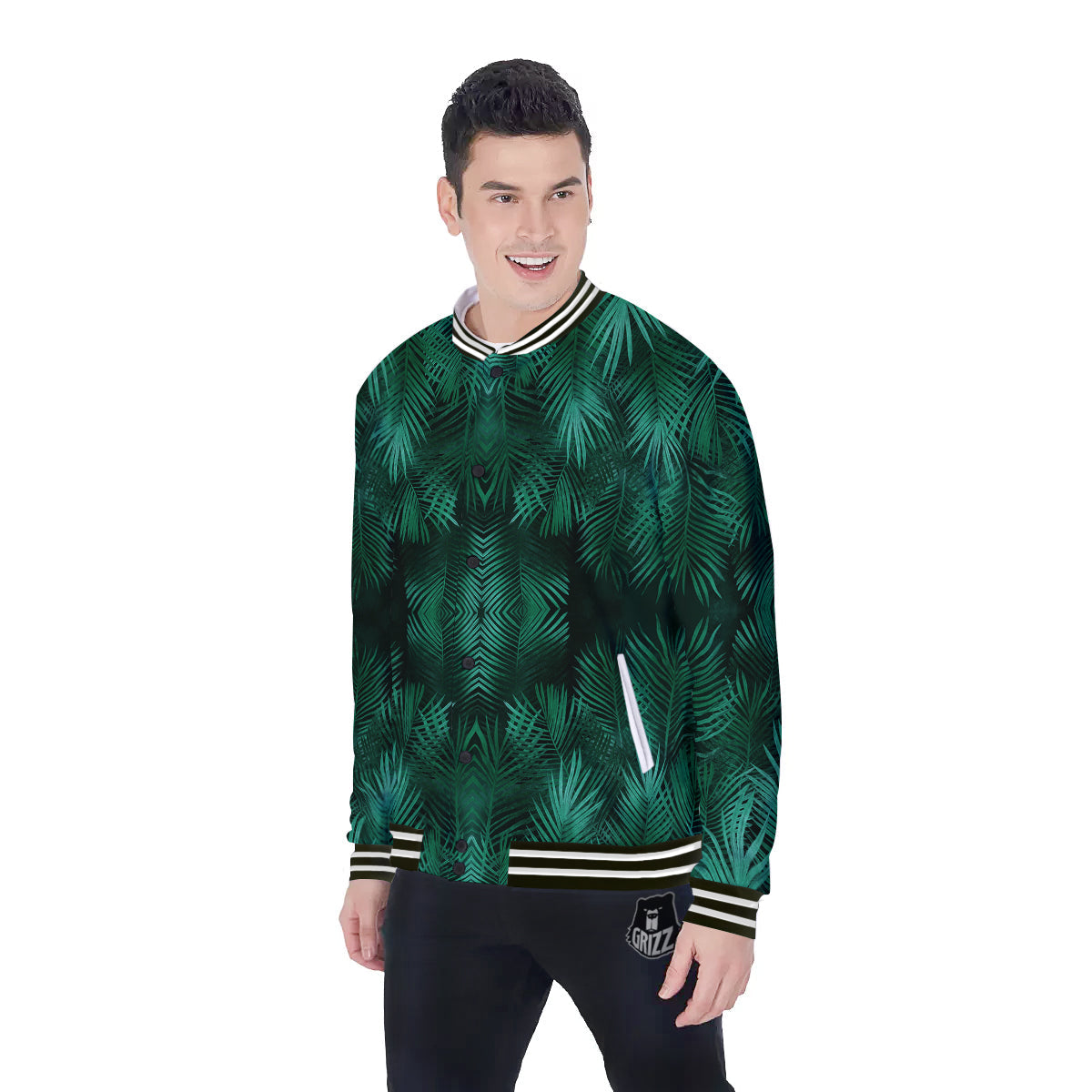 Palm Leaf Tropical Print Pattern Baseball Jacket-grizzshop
