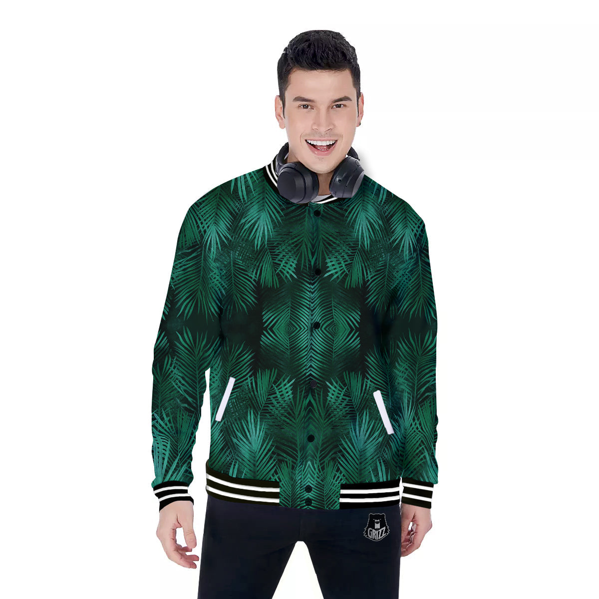 Palm Leaf Tropical Print Pattern Baseball Jacket-grizzshop