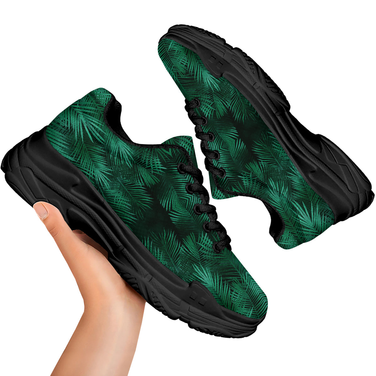 Palm Leaf Tropical Print Pattern Black Chunky Shoes-grizzshop