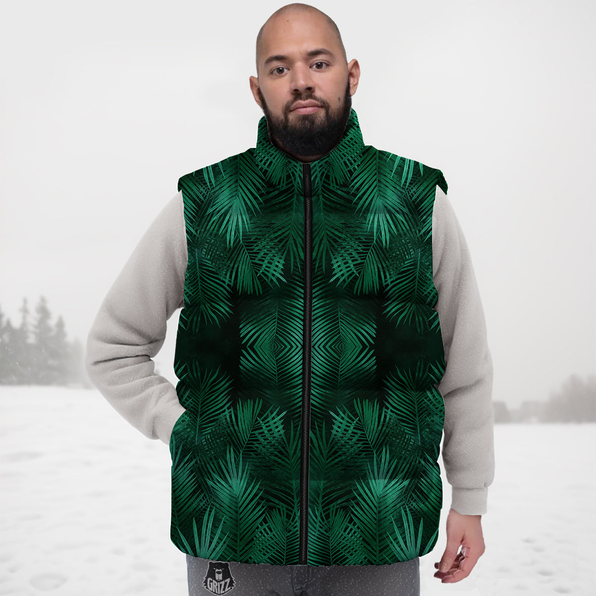 Palm Leaf Tropical Print Pattern Down Vest